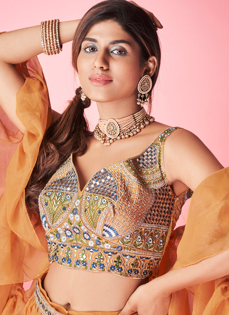 Beautiful Orange color lehenga at affordable price - Joshindia