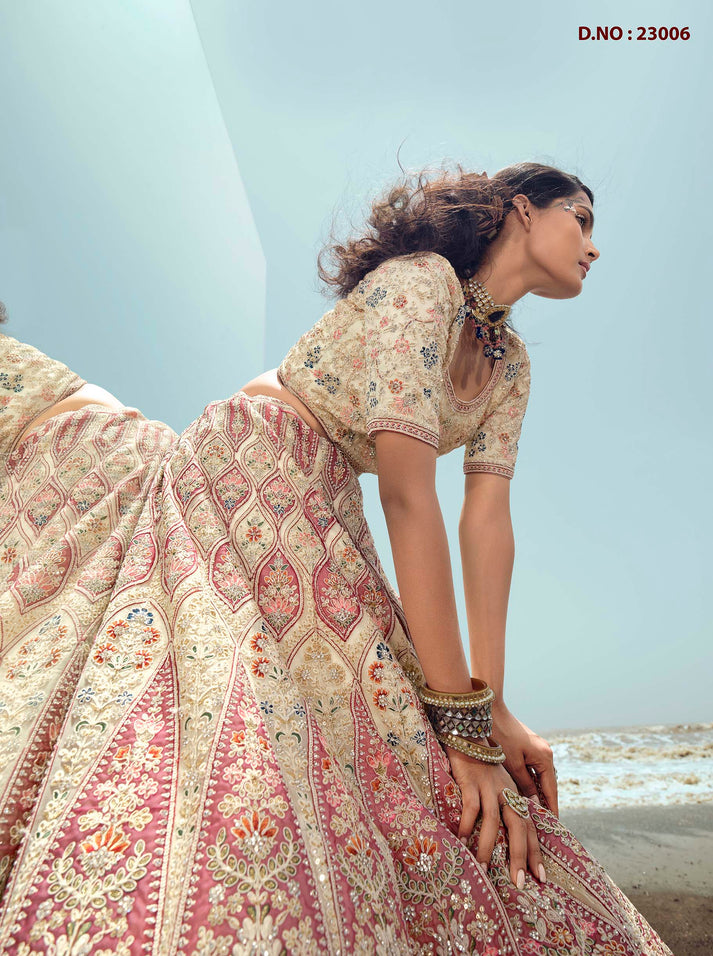 Demanding Embroidery Work Tissue silk White Color Lehenga choli Red Dupatta main image 0
