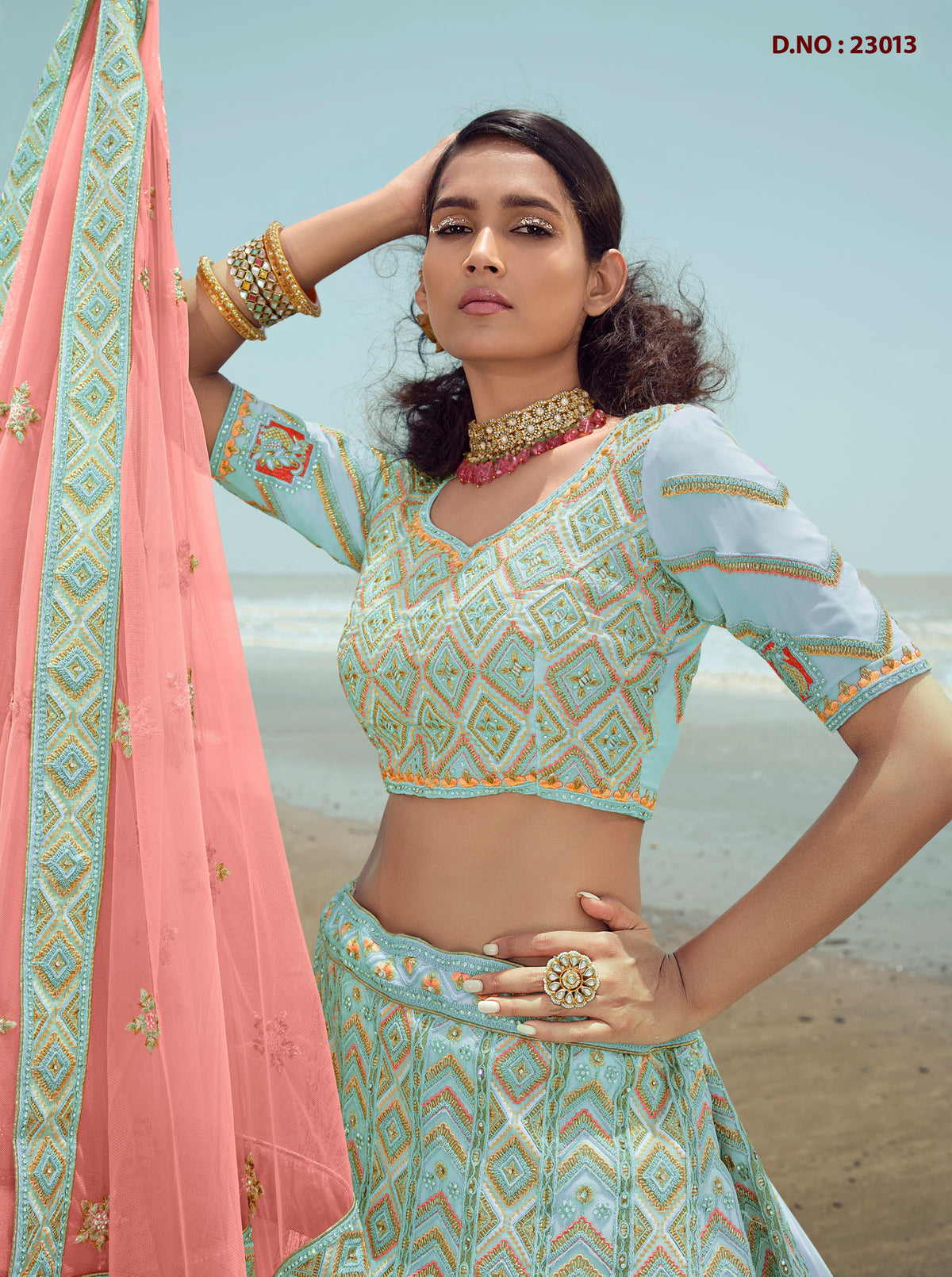 Latest Turquoise Color Lehenga Choli For Woman - Joshindia