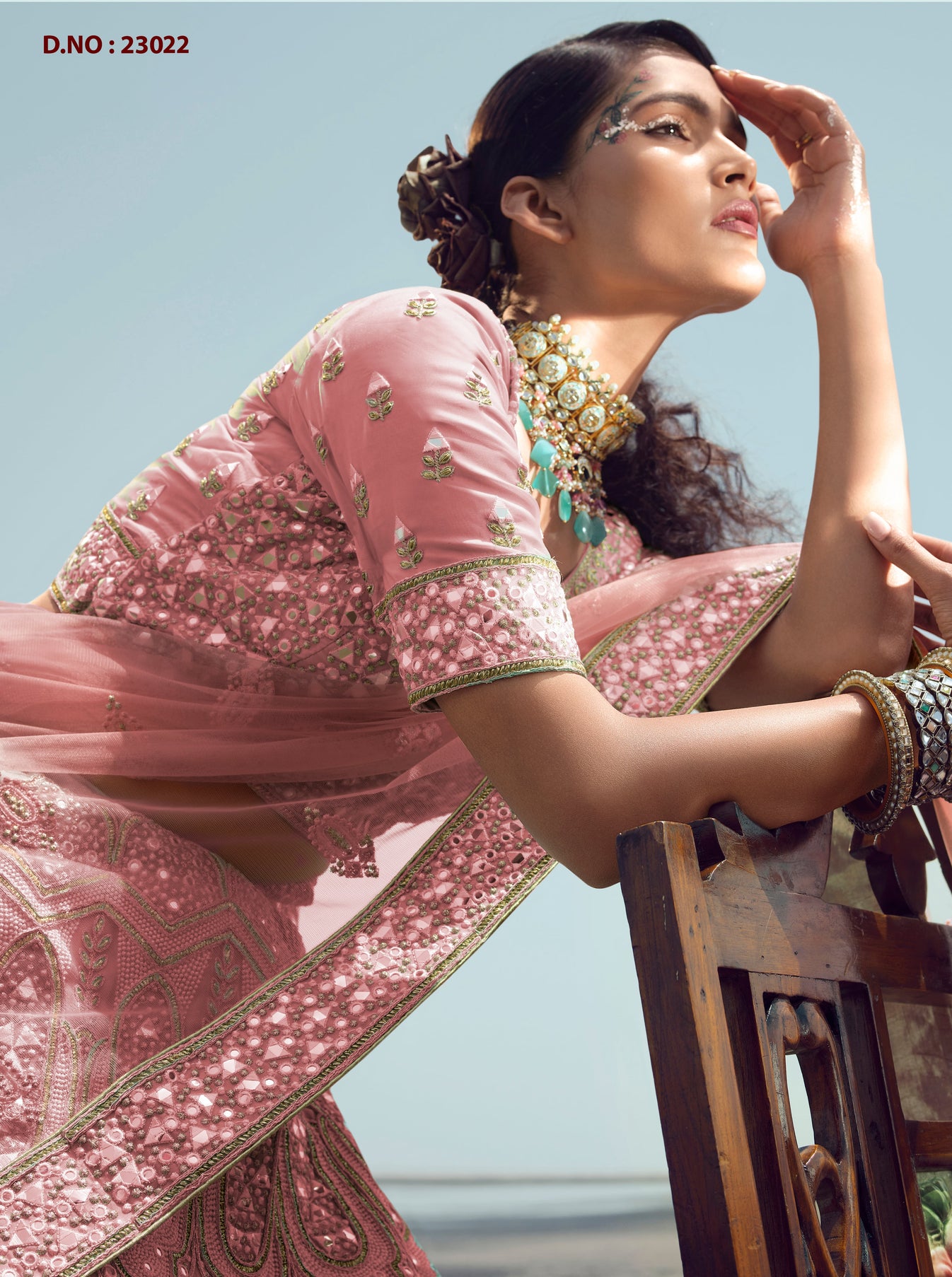 Grey & Peach Lehenga Choli main image 1