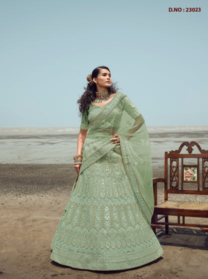 New Designer Green Color Lehenga Choli For Woman