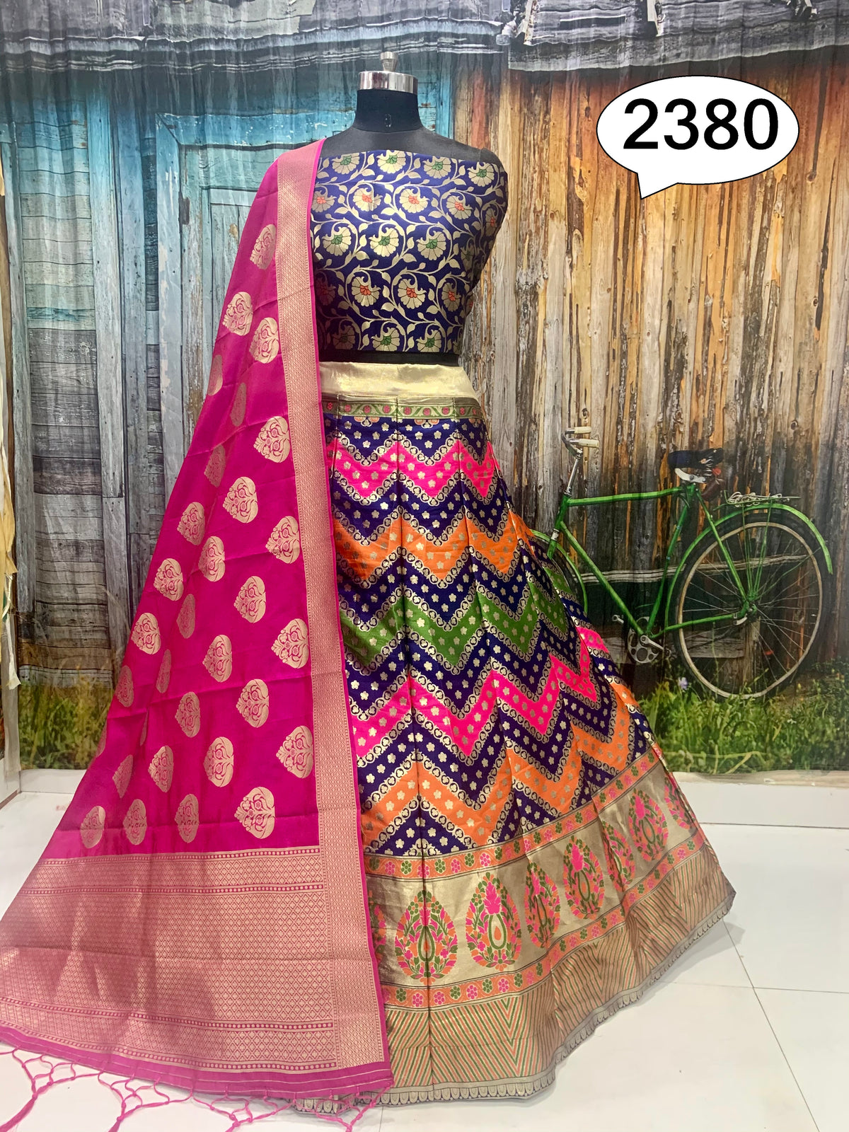 gorgeous golden and blue lehenga choli - Joshindia