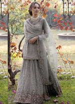 gray and pink color designer salwar suit - Joshindia