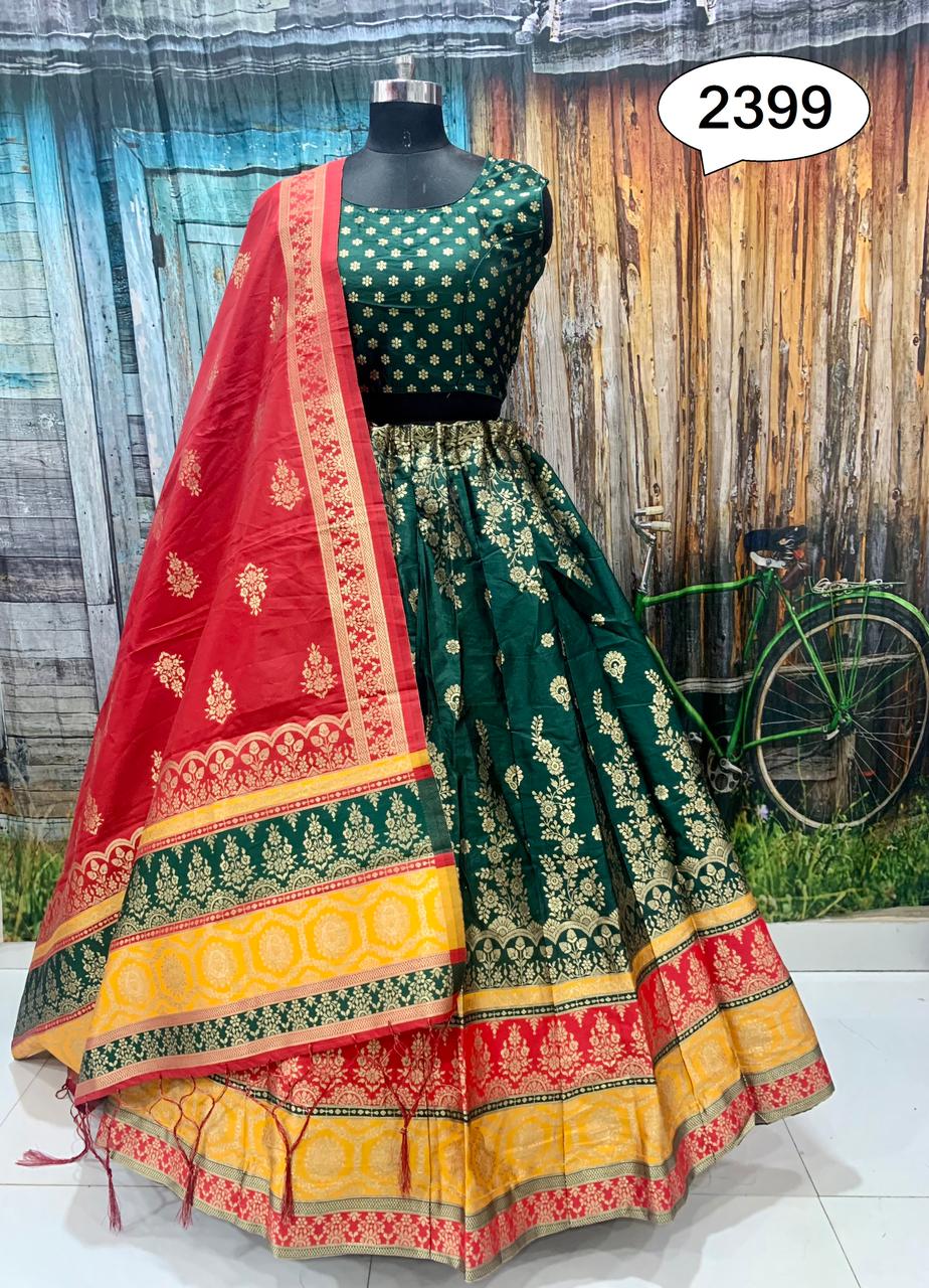 pure traditional looks banarasi designer greenish lehenga choli - Joshindia