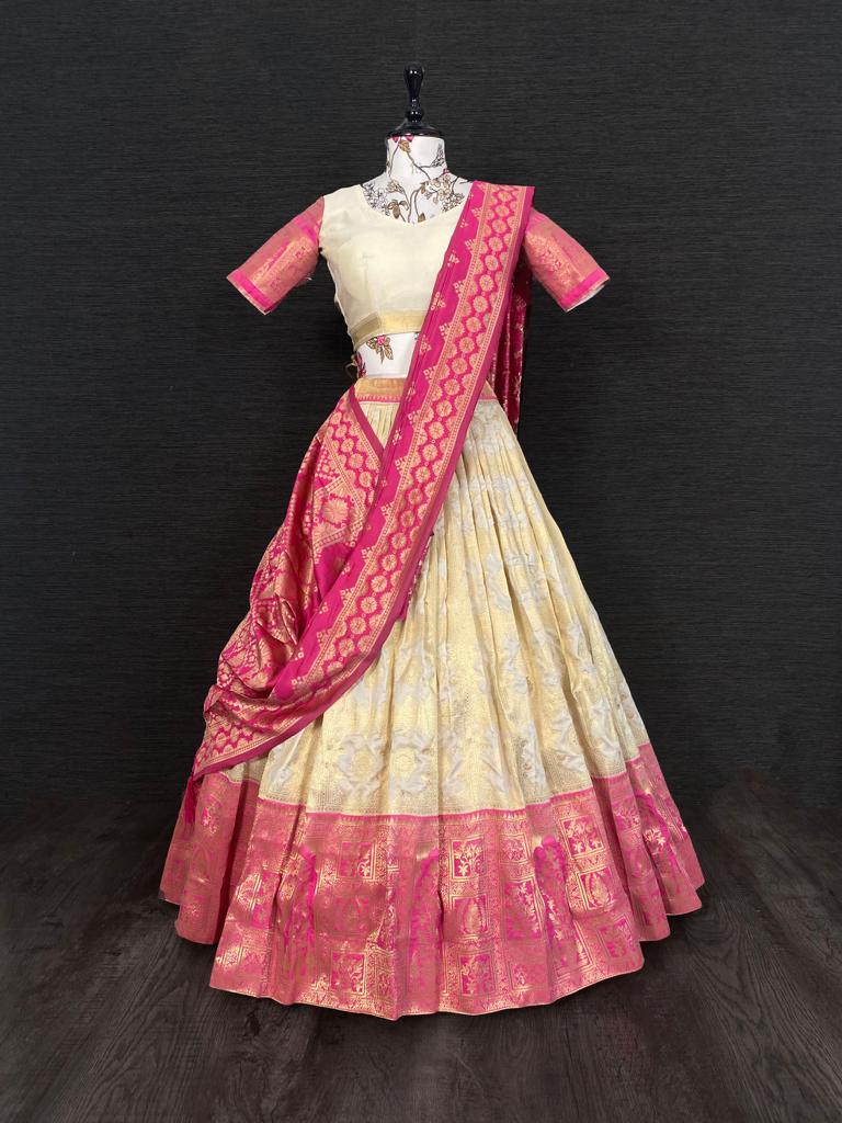 beautiful white and pink banarasi lehenga - Joshindia