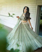 light green color designer embroidered lehenga choli - Joshindia