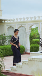 Amazing Nevy Blue Color Sequence Saree For Wedding Look