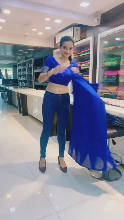 Heavy Blue color Banarasi  ready to wear Saree buy now