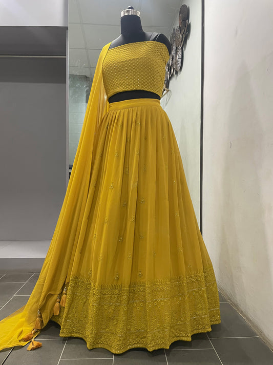 Yellow color Georgette Designer Lehenga choli for Haldi Function