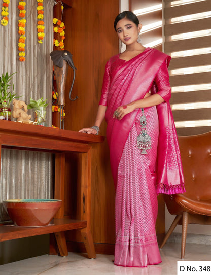 buy pink color pure silk banarasi saree