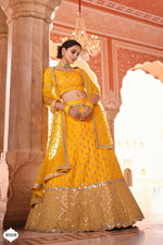 Buy latest Yellow color designer mirror work lehenga choli - Joshindia