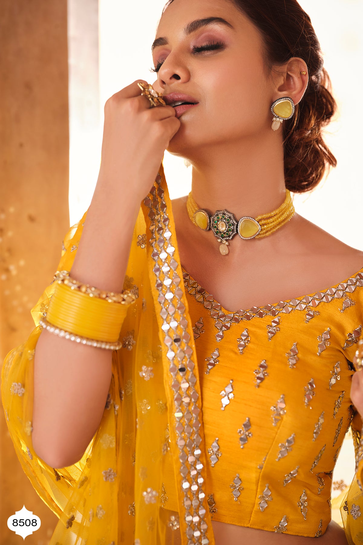 Buy latest Yellow color designer mirror work lehenga choli - Joshindia