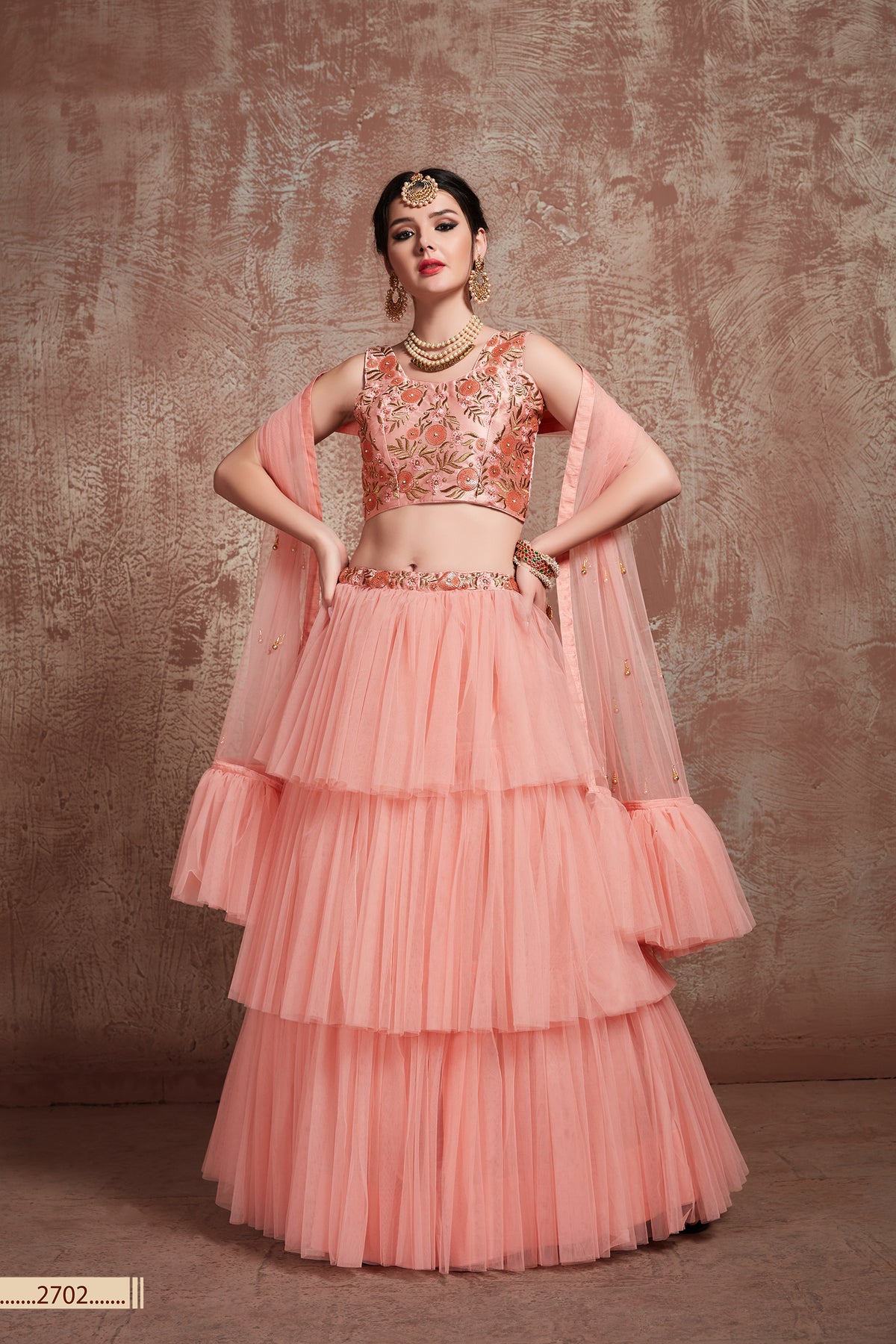 pink color designer frill lehenga choli - Joshindia