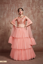 pink color designer frill lehenga choli - Joshindia