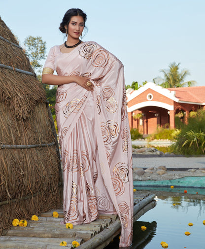 Buy Dusty Pink Silk Saree With Blouse Online