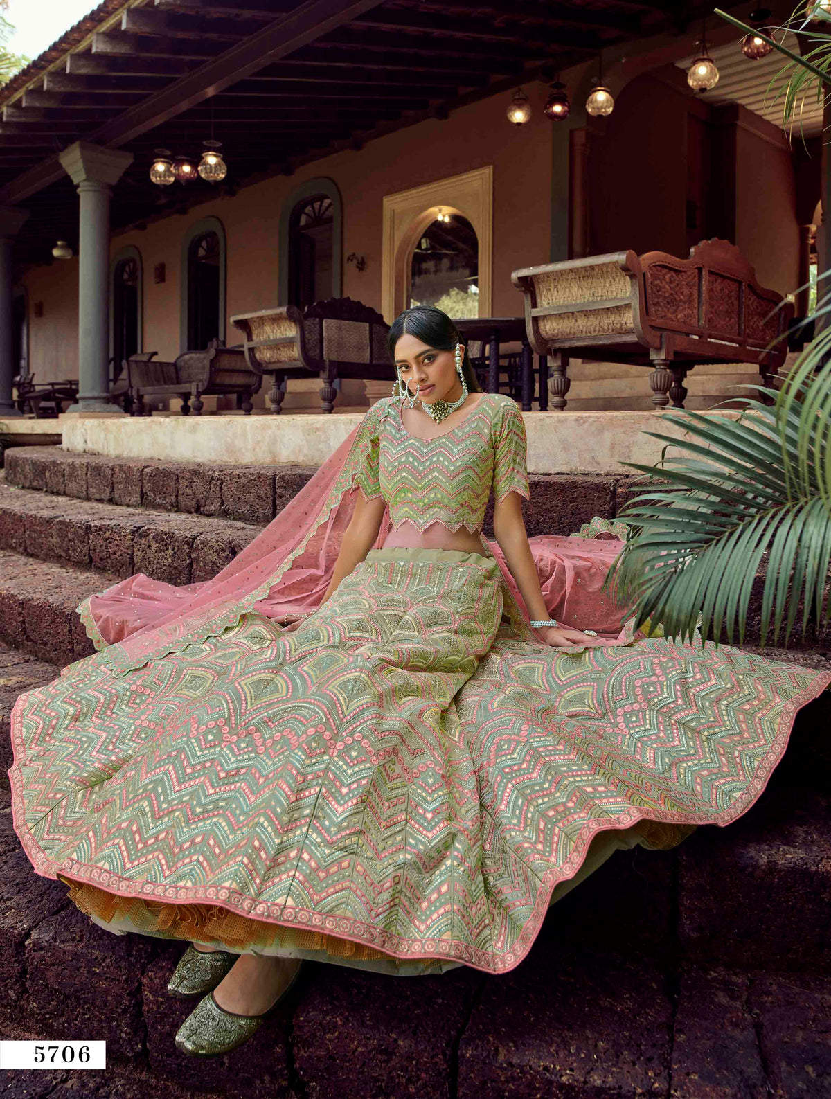 Green designer lehenga choli for wedding functions buy now - Joshindia
