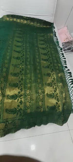 printed green silk saree