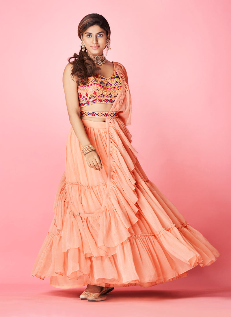 Beautiful peach color lehenga at affordable price - Joshindia