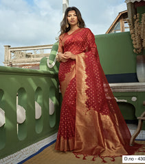 red and golden silk saree - Joshindia
