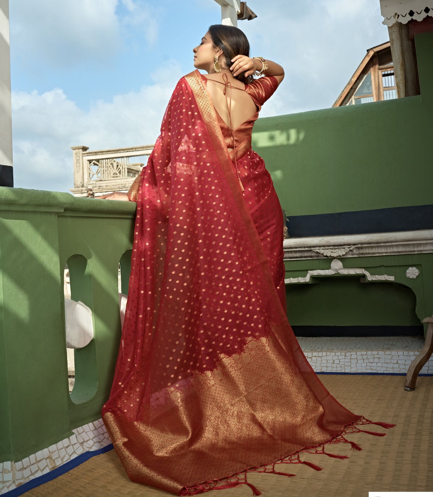 red and golden silk saree