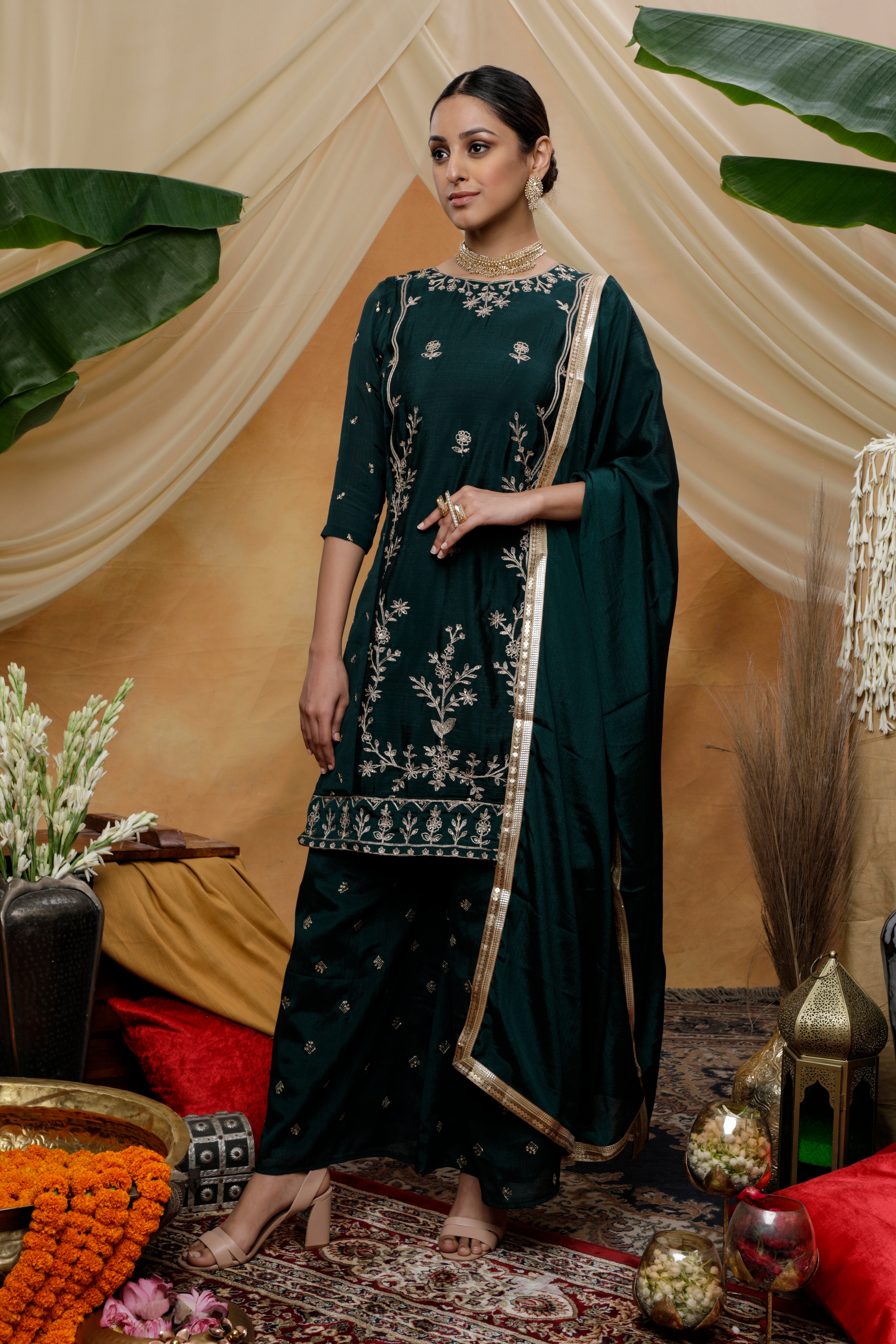 Green Color Digital Print Designer Pashmina Winter Salwar Suit Online