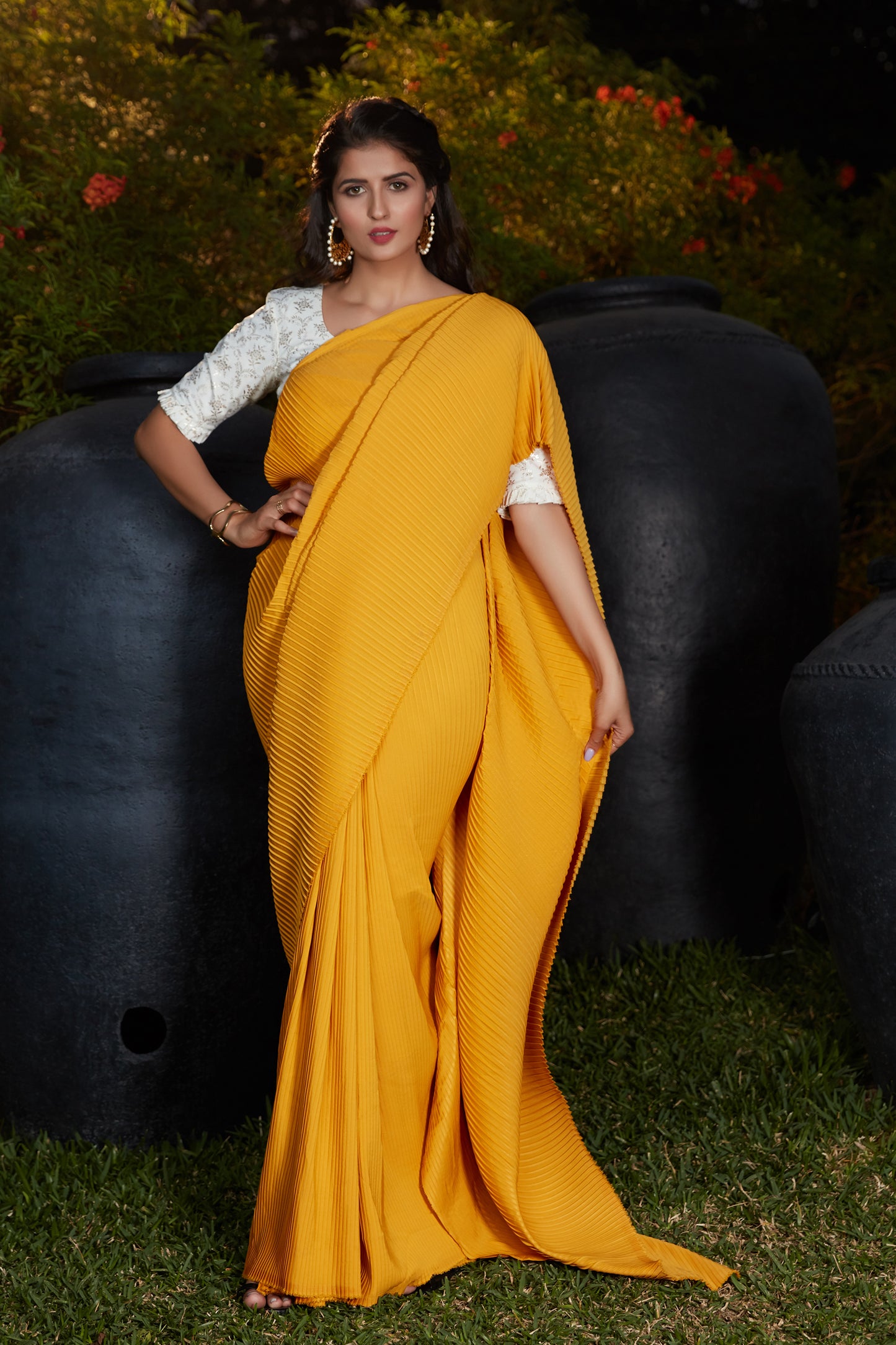 Buy Pleated Saree With Blouse