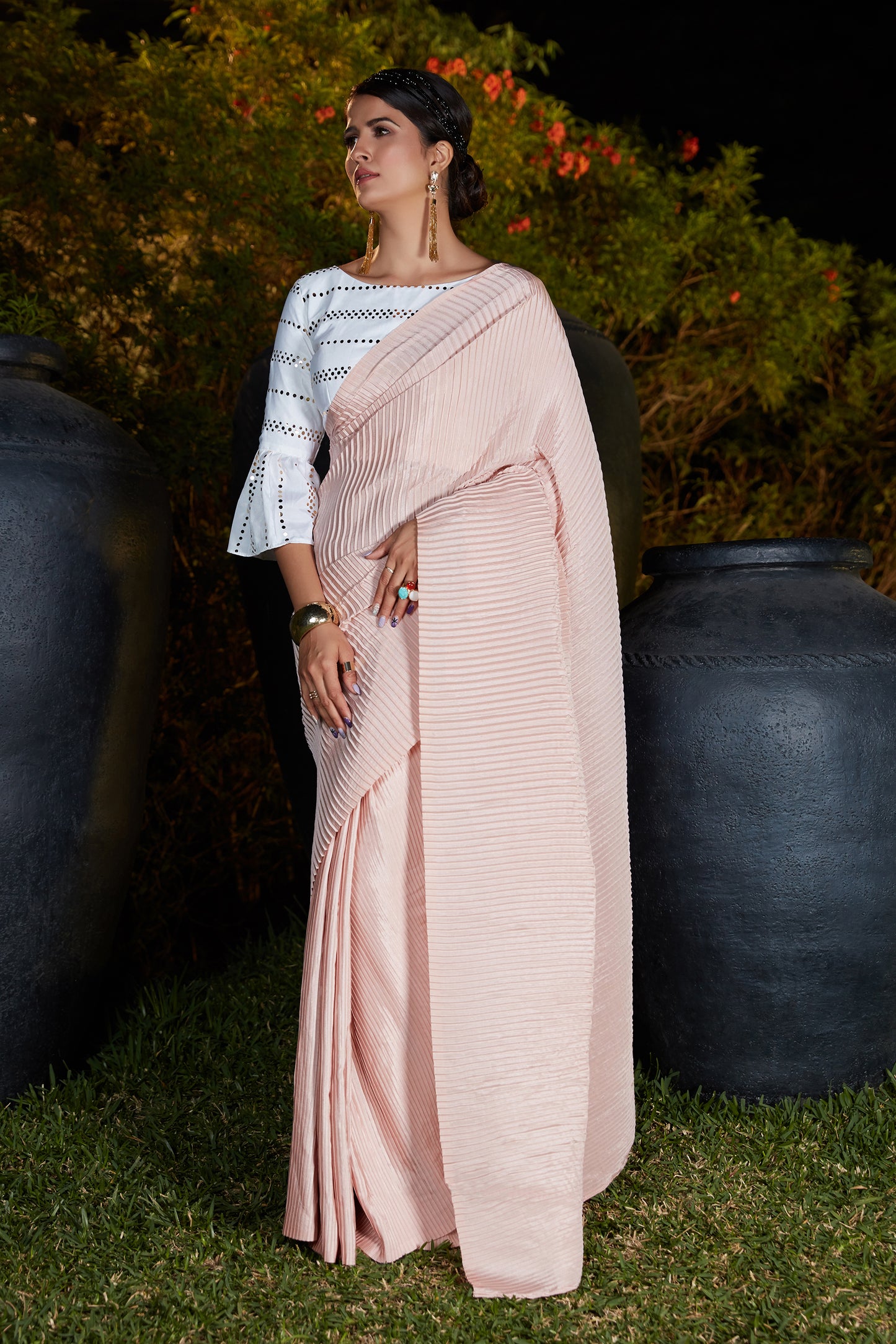 Buy Pink Color Pleated Saree online