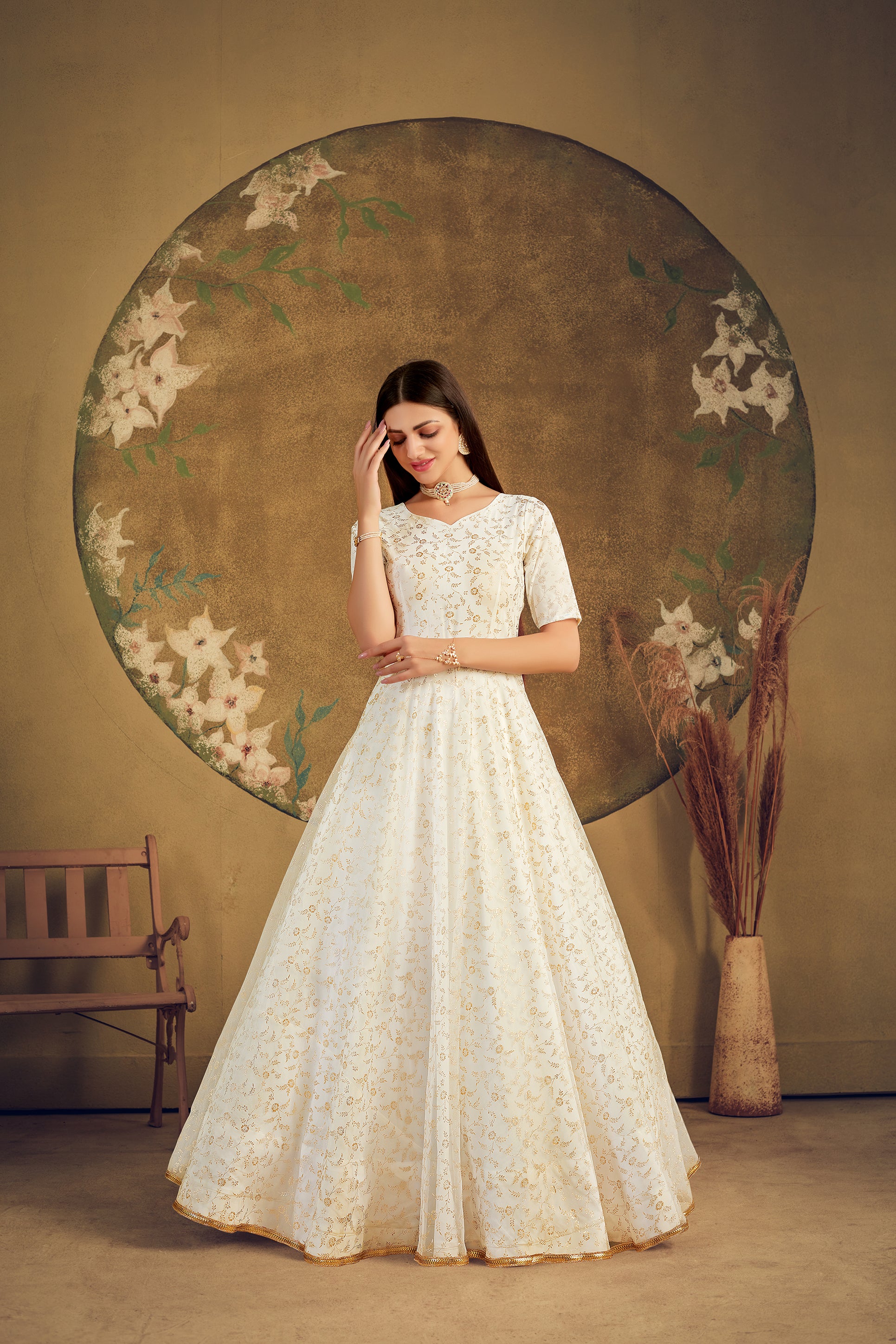 White color beautiful designer gown for wedding reception and engageme Joshindia