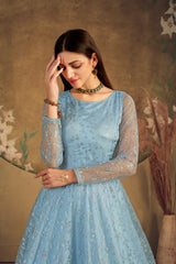 New launched sky blue color designer gown buy now - Joshindia