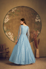 New launched sky blue color designer gown buy now - Joshindia
