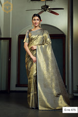 Grey shade pure kanjiveram silk saree online - Joshindia