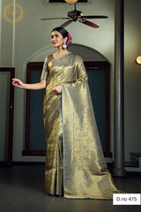 Grey shade pure kanjiveram silk saree online - Joshindia