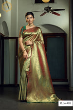 Olive green color kanjiveram saree at best price buy now - Joshindia