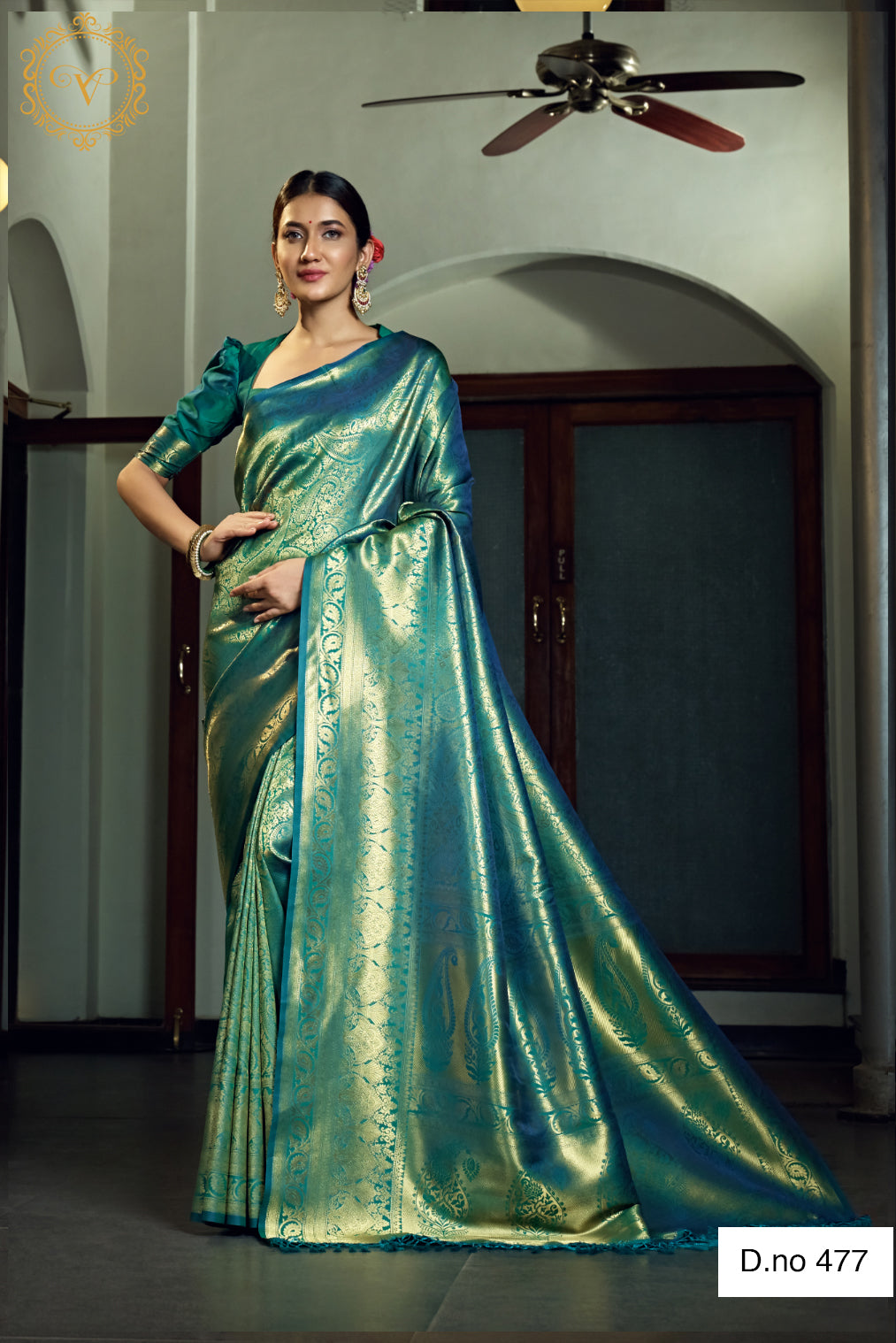 Teal blue Kanjivaram Saree - Joshindia