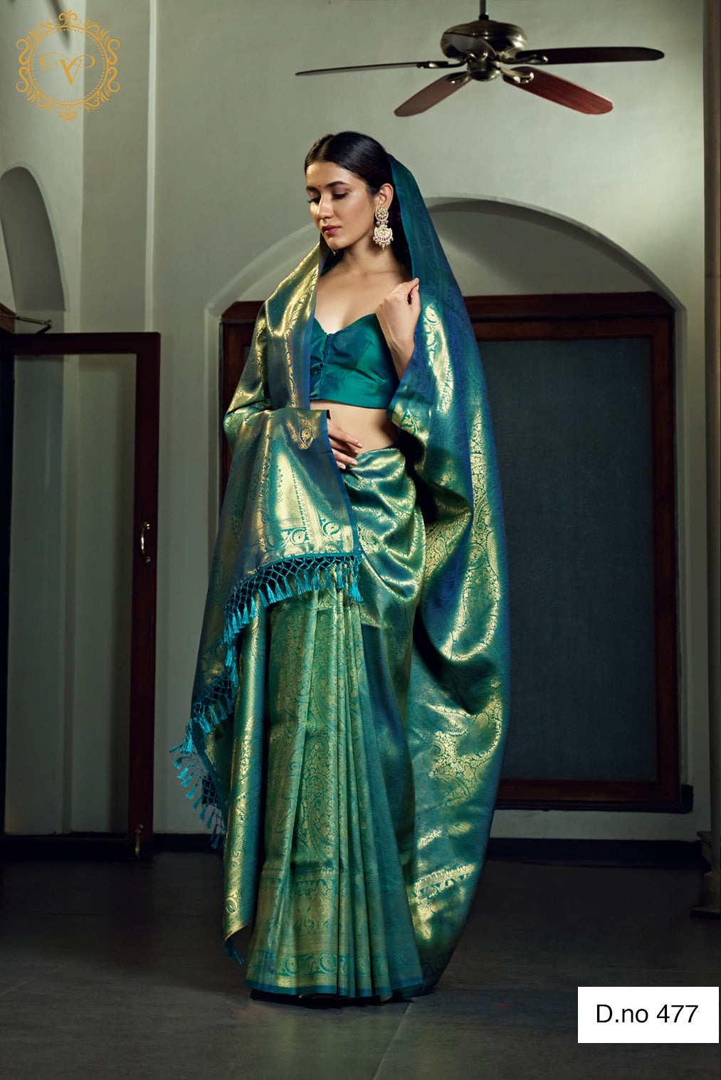 Teal blue Kanjivaram Saree - Joshindia