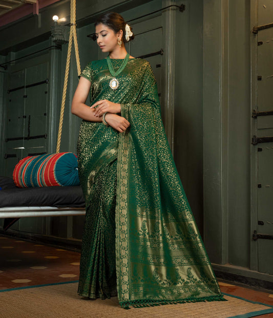printed green silk saree