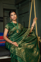 printed green silk saree - Joshindia