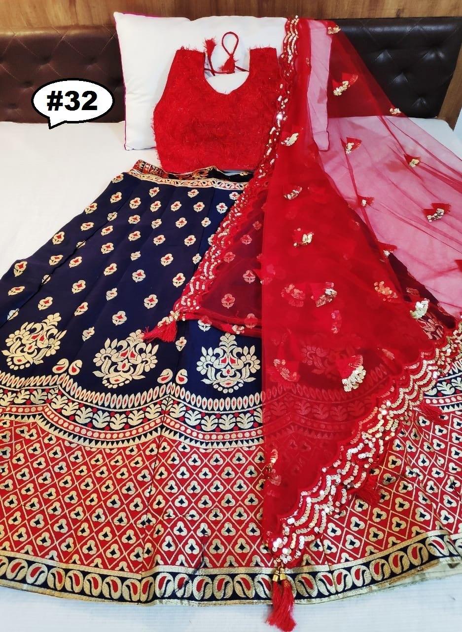 buy blue and red banarasi lehenga choli online - Joshindia