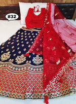 buy blue and red banarasi lehenga choli online - Joshindia