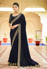 Amazing Nevy Blue Color Sequence Saree For Wedding Look - Joshindia