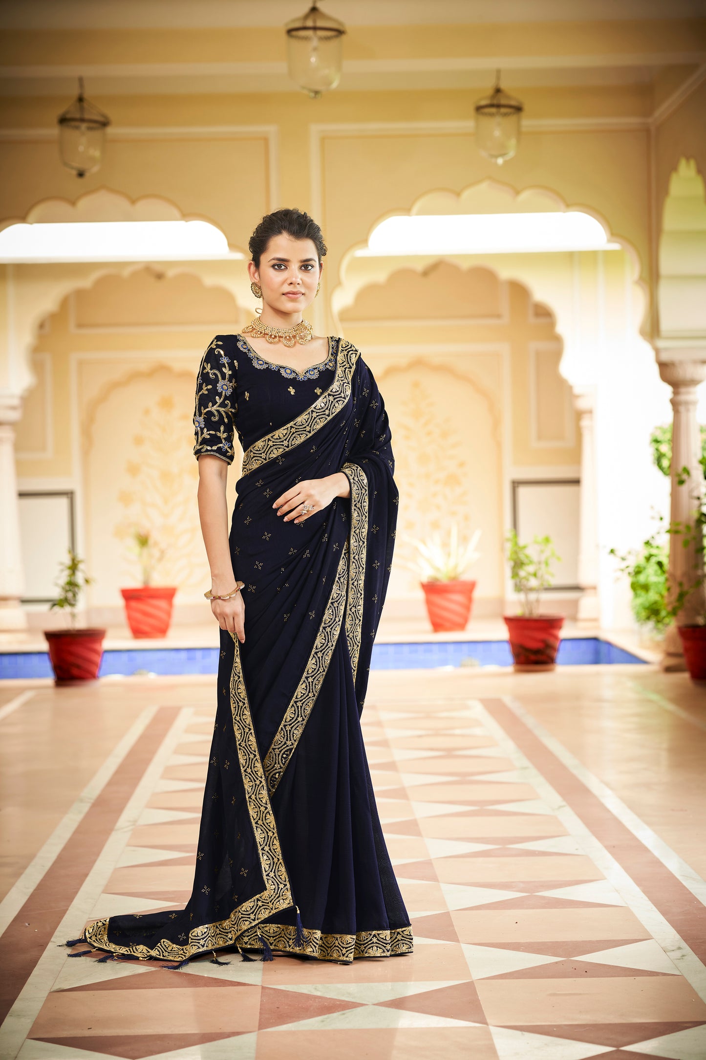 Amazing Nevy Blue Color Sequence Saree For Wedding Look