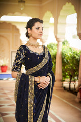 Amazing Nevy Blue Color Sequence Saree For Wedding Look - Joshindia