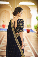Amazing Nevy Blue Color Sequence Saree For Wedding Look - Joshindia