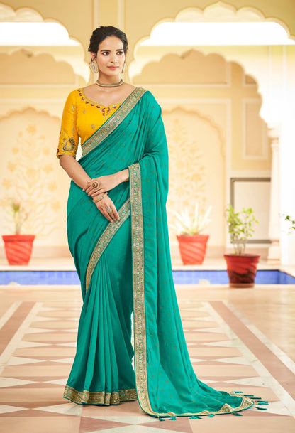 Amazing Firozi Color Sequence Saree For Wedding Look