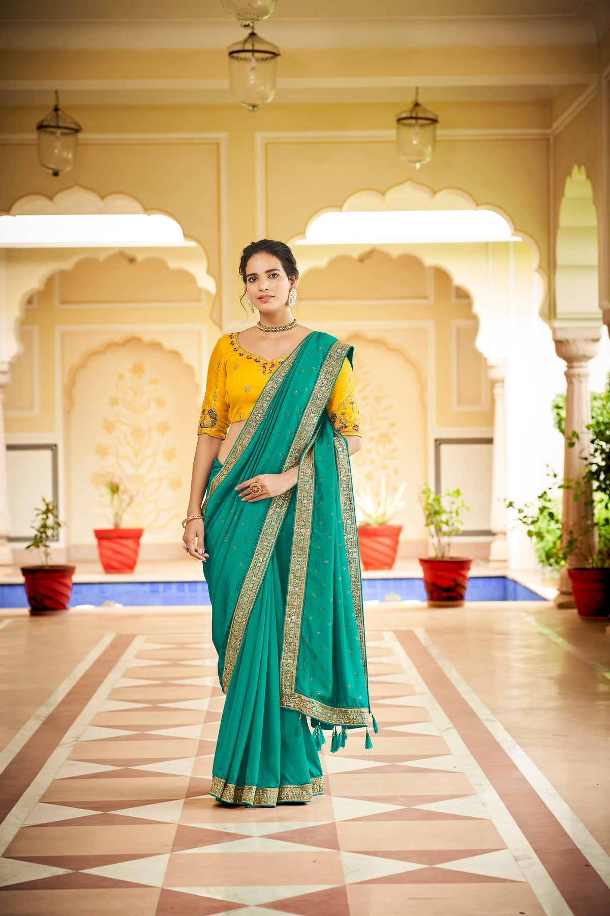 Amazing Firozi Color Sequence Saree For Wedding Look - Joshindia