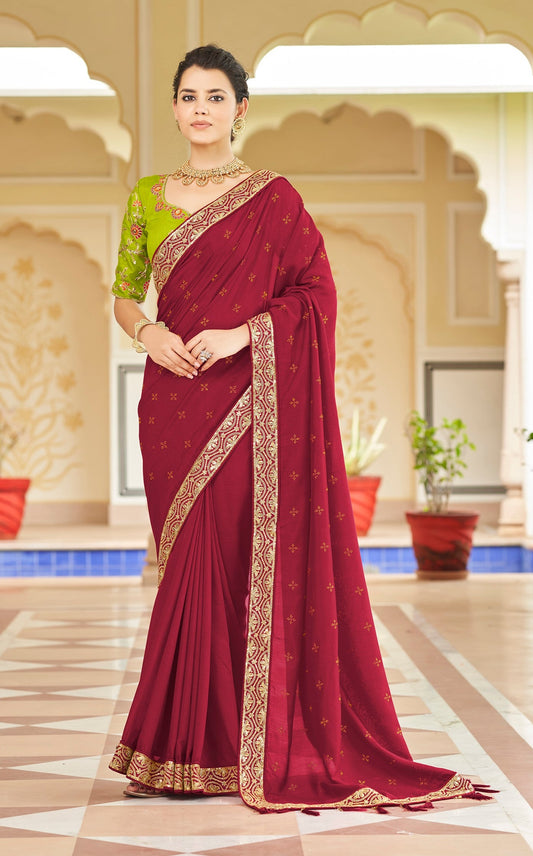 Amazing Red Color Sequence Saree For Wedding Look
