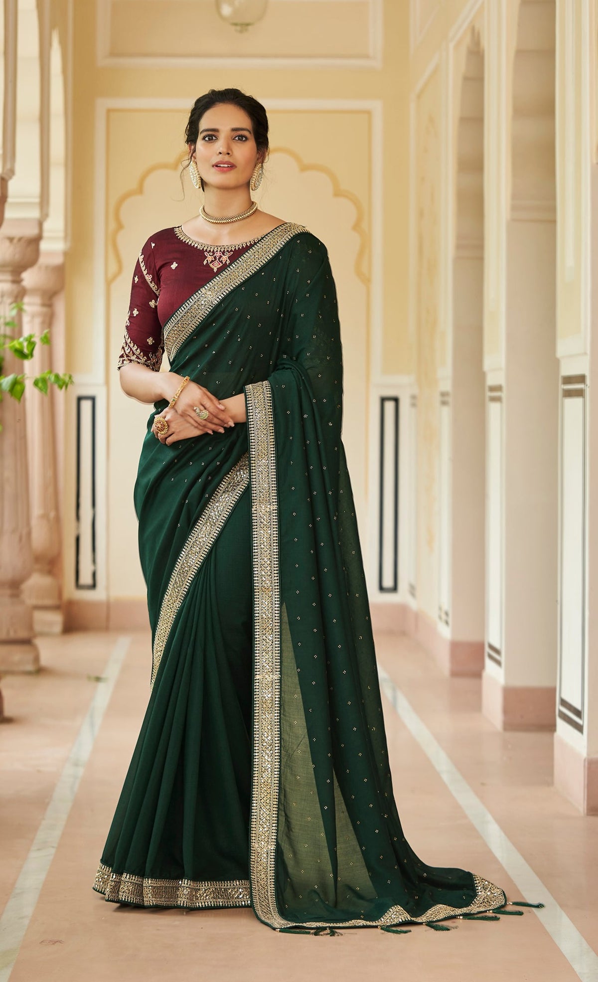 Amazing Drak Green Color Sequence Saree For Wedding Look - Joshindia