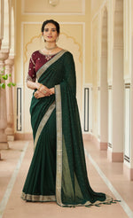 Amazing Drak Green Color Sequence Saree For Wedding Look - Joshindia