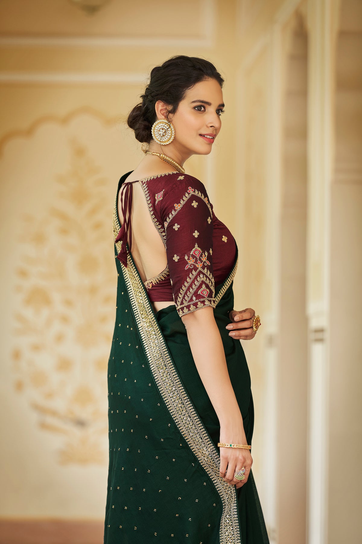 Amazing Drak Green Color Sequence Saree For Wedding Look - Joshindia