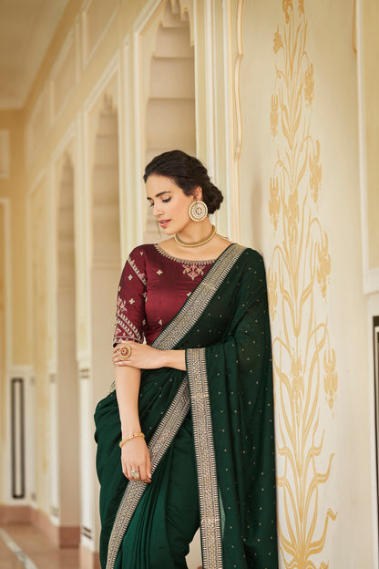 Amazing Drak Green Color Sequence Saree For Wedding Look
